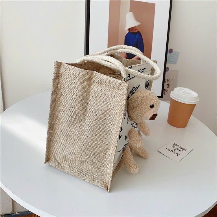 Túi Cói Mini, Túi Tote Gấu Bông Dễ Thương Vintage