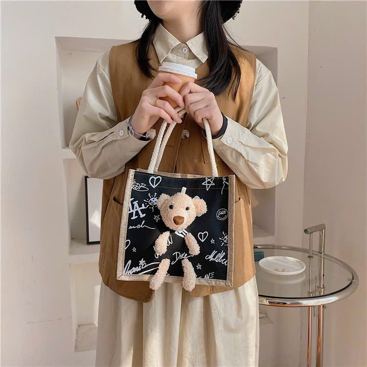 Túi Cói Mini, Túi Tote Gấu Bông Dễ Thương Vintage