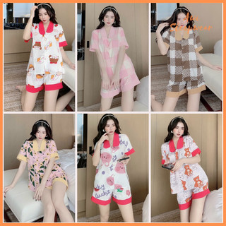 Bộ pyjama mặc nhà đùi cổ sen chất lụa mango mịn mát awi sleepwear