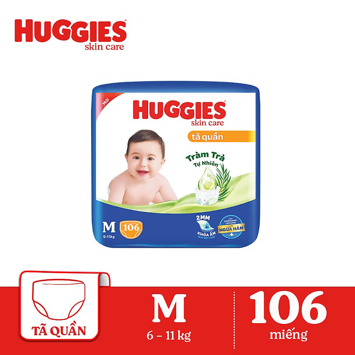 Tã quần Tràm Trà Tự Nhiên HUGGIES DRY PANTS MEGA JUMBO M120/L108 + Tặng 6 miếng/ XL96/ XXL84