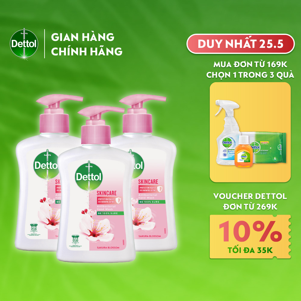 Combo 3 chai nước rửa tay Dettol kháng khuẩn dưỡng da - Chai 250g