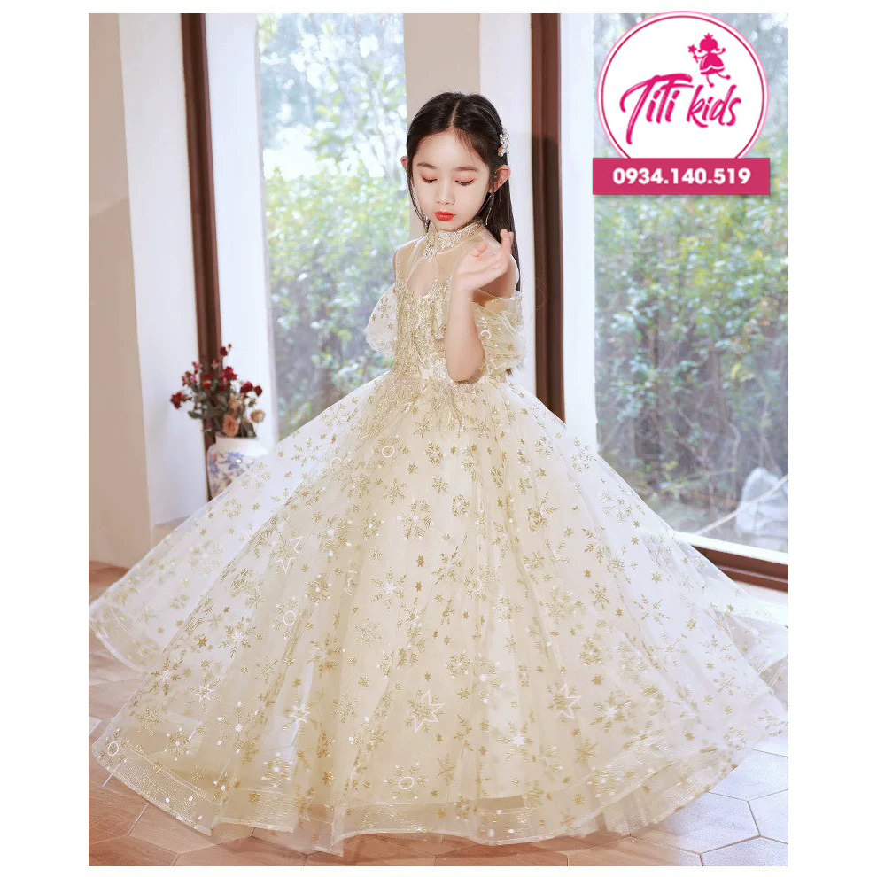 Đầm Công Chúa Bé Gái TiTiKids Đầm Vàng Hoa Tuyết CC242