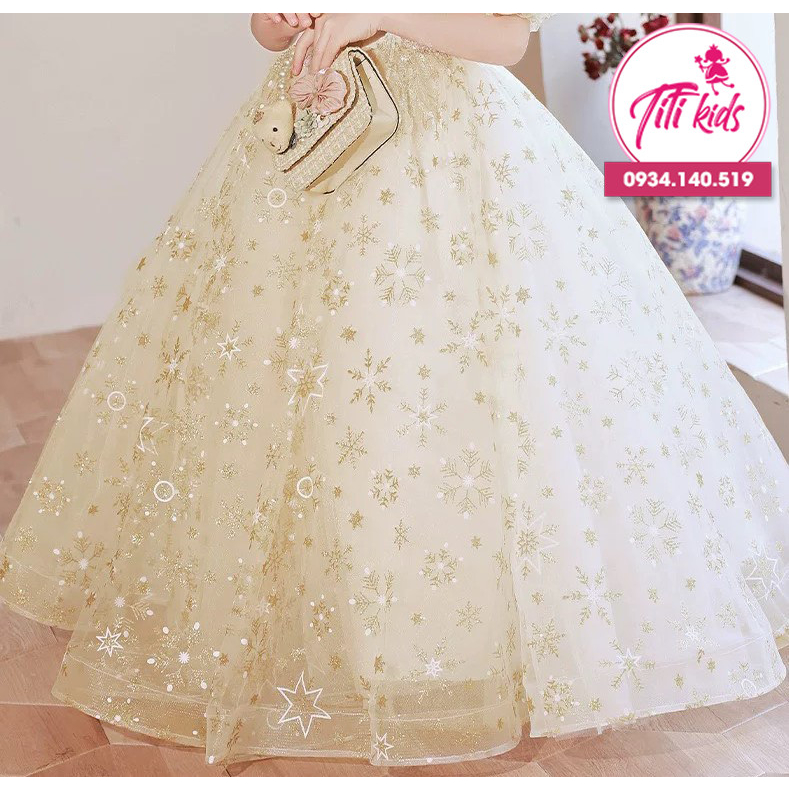 Đầm Công Chúa Bé Gái TiTiKids Đầm Vàng Hoa Tuyết CC242