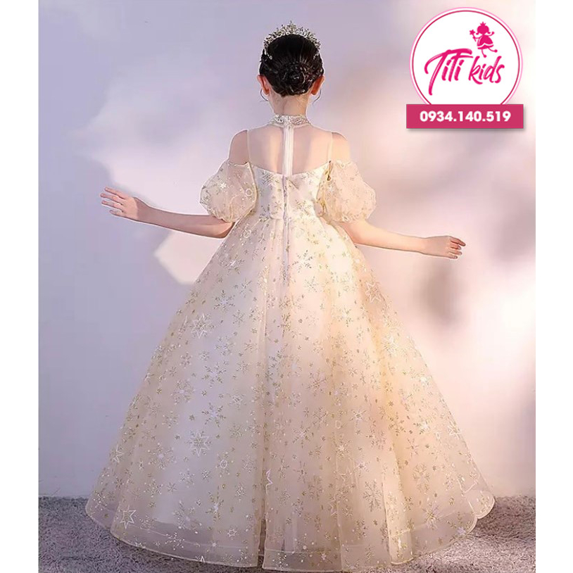 Đầm Công Chúa Bé Gái TiTiKids Đầm Vàng Hoa Tuyết CC242