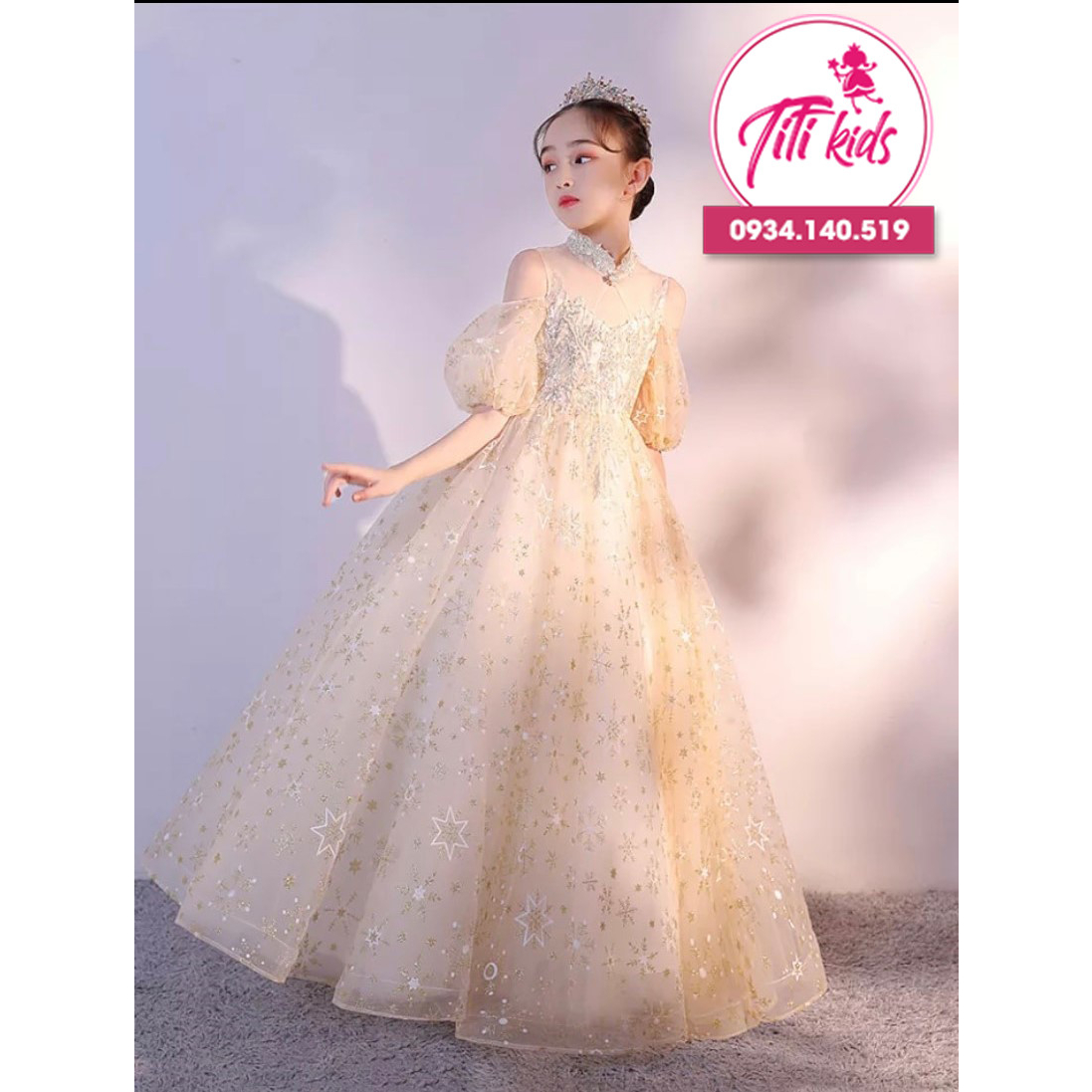 Đầm Công Chúa Bé Gái TiTiKids Đầm Vàng Hoa Tuyết CC242