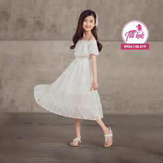 Váy Bé Gái TiTiKids Váy Trắng Trễ Vai V234
