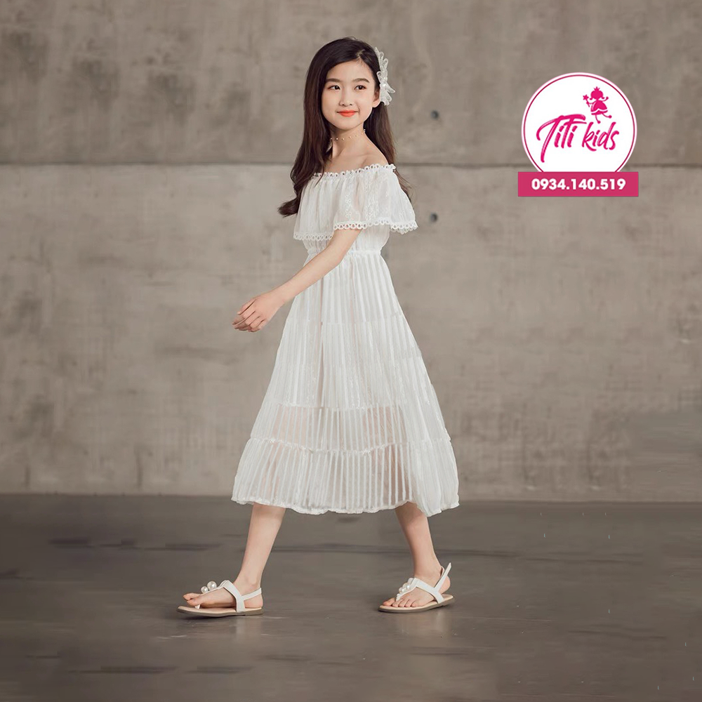 Váy Bé Gái TiTiKids Váy Trắng Trễ Vai V234