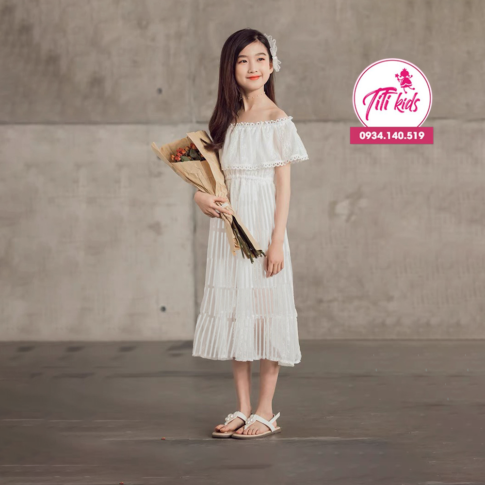 Váy Bé Gái TiTiKids Váy Trắng Trễ Vai V234