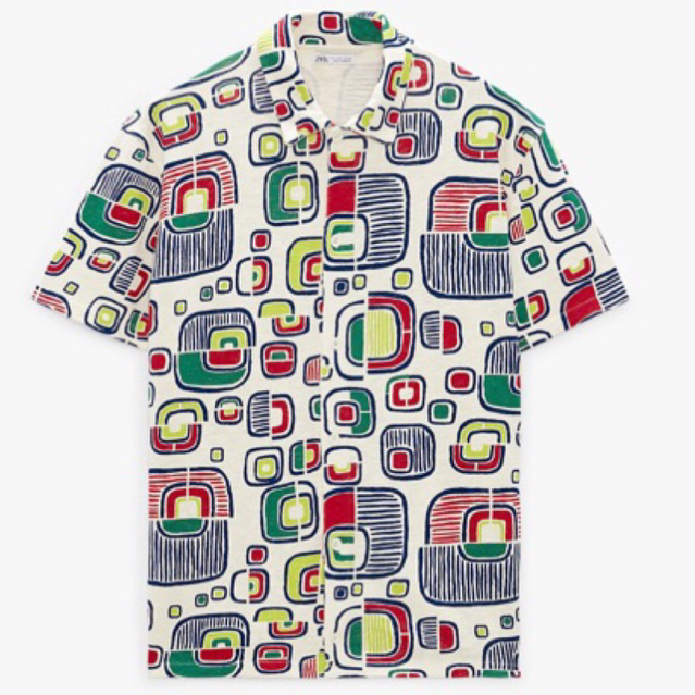 Áo sơ mi nam ngắn tay Zara authentic GEOMETRIC PRINT size L