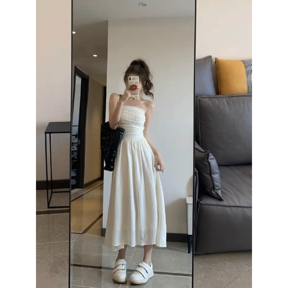 Váy hai dây maxi, đầm maxi dúm ngực lưng chun co giãn from_girls - V209 | BigBuy360 - bigbuy360.vn