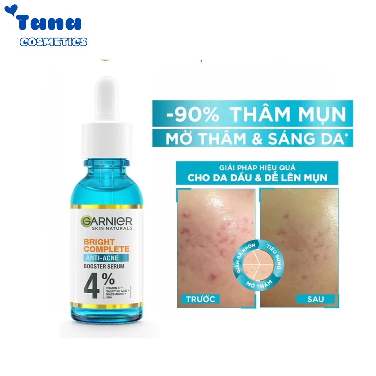 Dưỡng chất cho da dầu mụn Garnier Bright Complete Anti-Acnes Booster Serum 4%  7,5ml