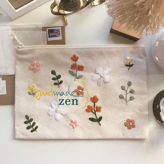 (kit nguyên liệu)) Túi dây kéo Ví Nữ Cầm tay Thêu Tay Thủ Công Túi Vintage- ví cầm tay thêu hoa cỏ - Zen Handmade