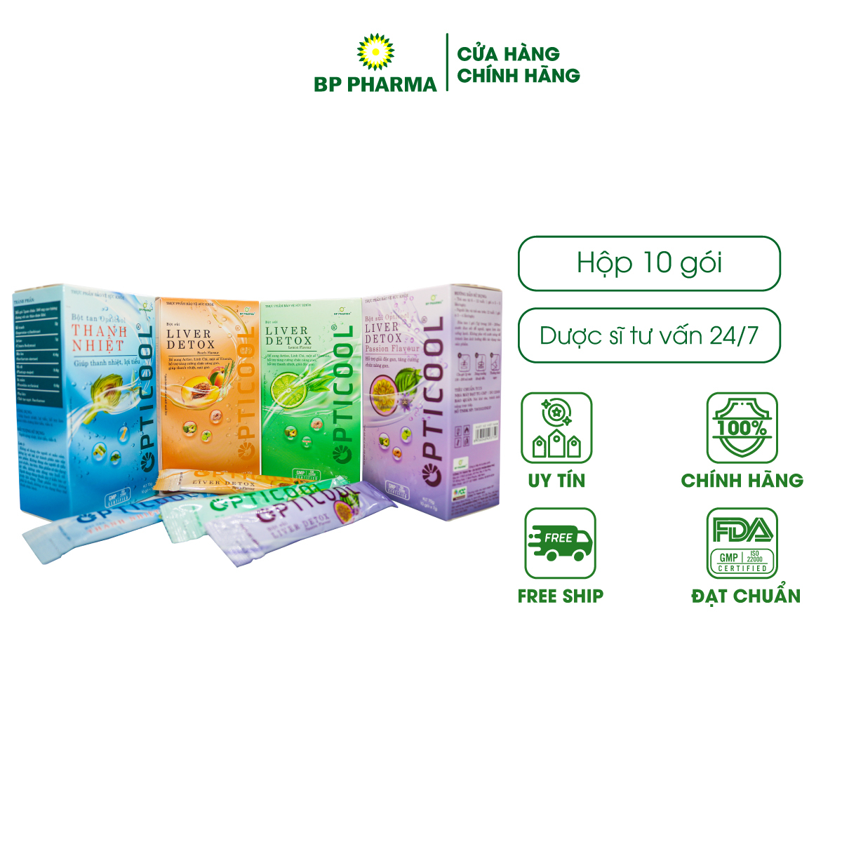 Bột Sủi Thanh Nhiệt OPTICOOL LIVER DETOX Bổ Sung Vitamin, Khoáng Chất, Hỗ Trợ Chức Năng Gan - Hộp 10 Gói