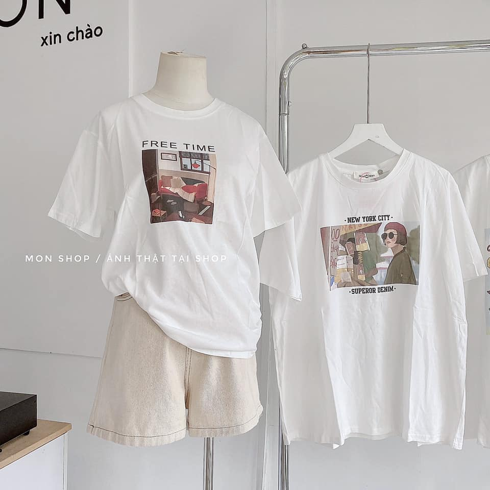 Áo thun trắng in hình dễ thương