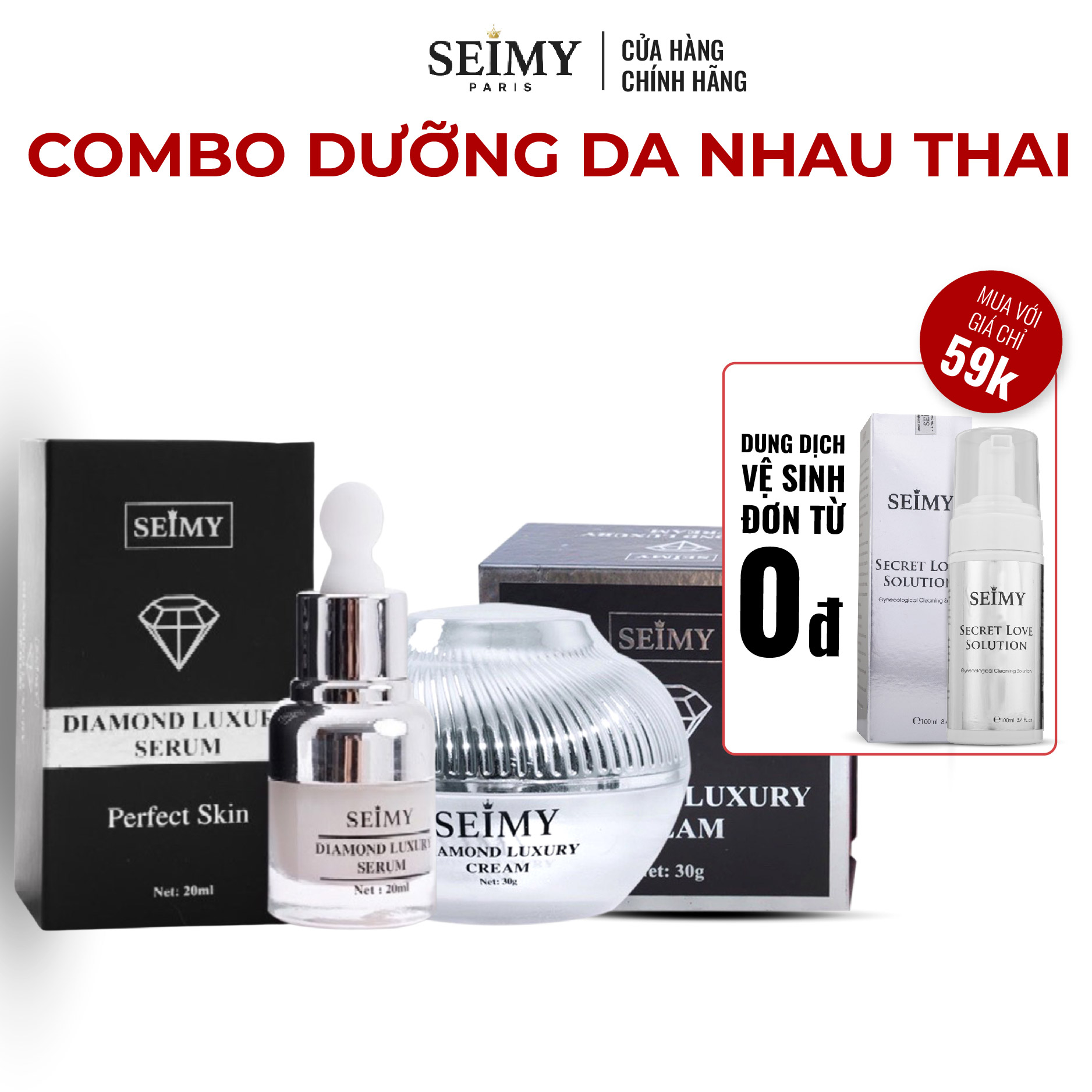 Combo Dưỡng Da Nhau Thai Seimy - Diamond Luxury Cream - Diamond Luxury Serum