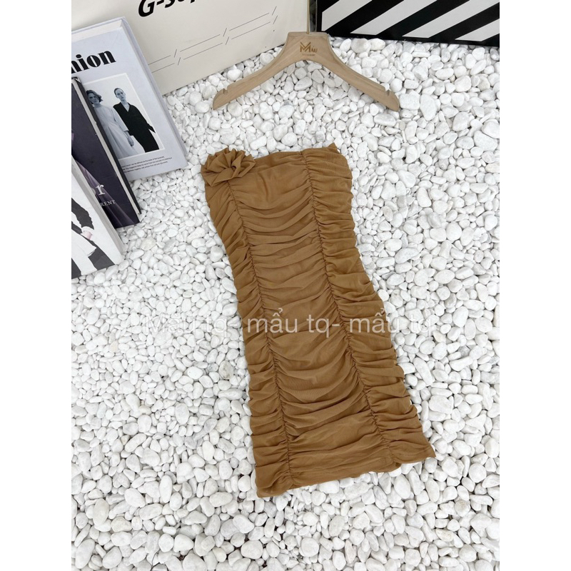 Váy body lưới cúp ngực nhún thân đính hoa