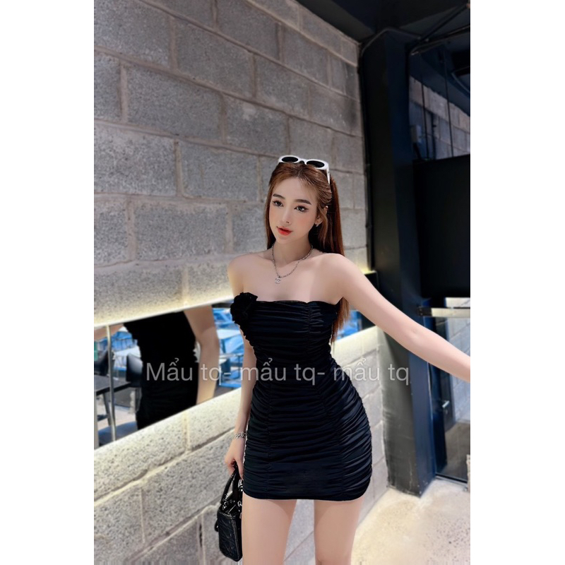 Váy body lưới cúp ngực nhún thân đính hoa