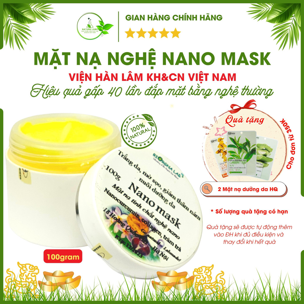 Mặt nạ dưỡng trắng da Nghệ nano Collagen Tràm trà giảm mụn dưỡng ẩm chống lão hoá phục hồi da Nano Mask Nature Labs