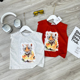 Áo sát nách bé trai vải cotton 4 chiều in hổ 3D cao cấp HO