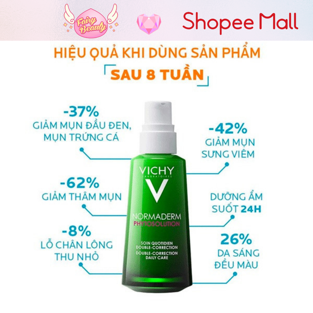 [VICHY] Gel Dưỡng Ẩm Dạng Sữa Chứa BHA Cho Da Dầu Mụn Normaderm Phytosolution Double-Correction Daily Care 50/3ml