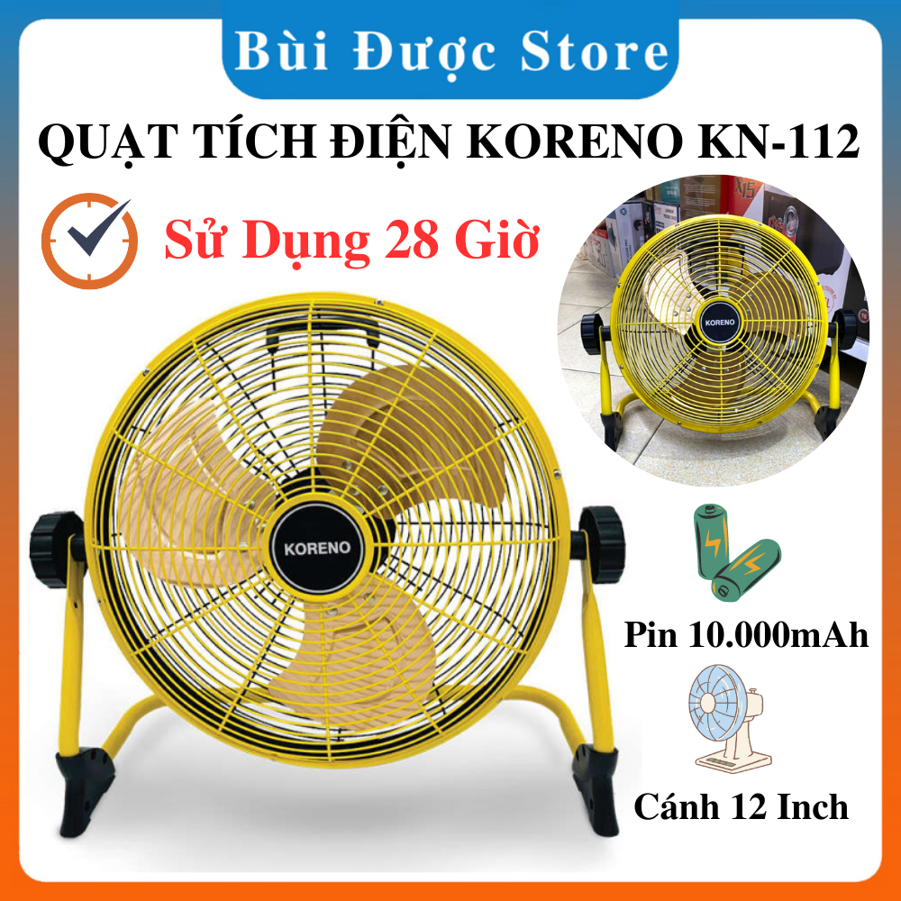 Quạt Dự Phòng Koreno KN 112 - Sải Cánh 12 Inch - Dung Lượng Pin 10.000mAh - Cổng Sạc USB - Sử Dụng 28h - BH 12 Tháng