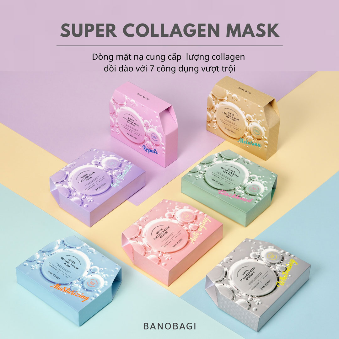 Mặt Nạ Giấy Mask Banobagi Super collagen Retinol Cải Thiện Nếp Nhăn màu Hồng Đất 30g