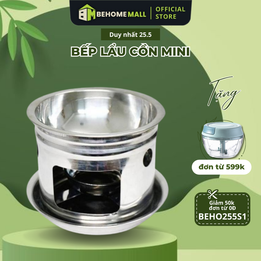 Bếp lẩu cồn mini BEHOME MALL bếp cồn dã ngoại lẩu nướng chất liệu Inox không hoen gỉ