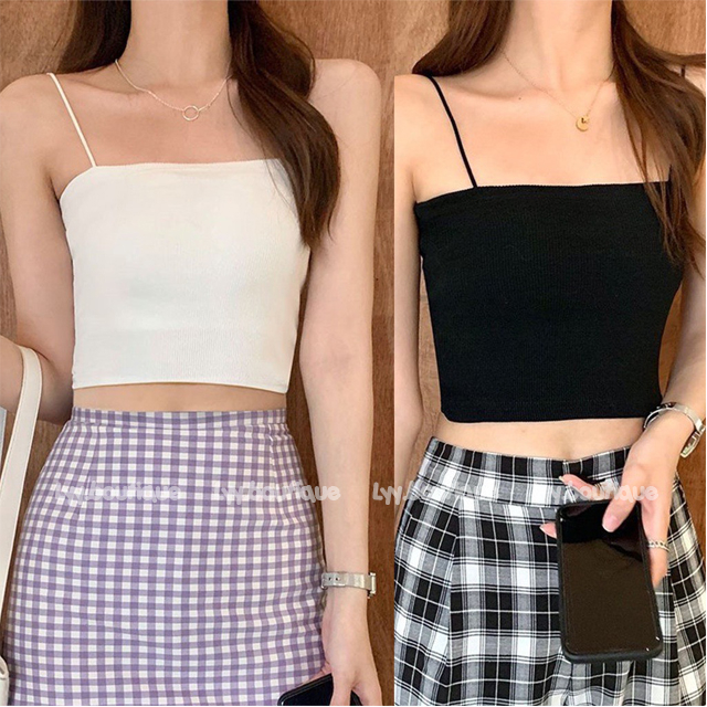 Áo croptop 2 dây bản to có sẵn đệm mút ngực freesize 3 màu chất đẹp LYY BOUTIQUE