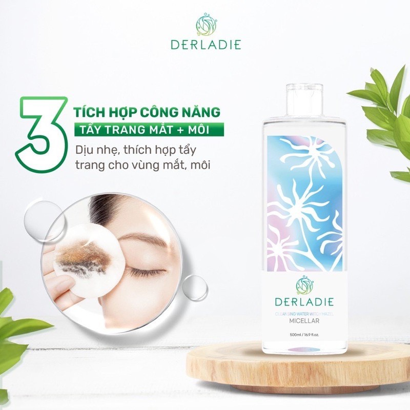 Nước Tẩy Trang Cây Phỉ  Derladie Cleansing Water Witch Hazel làm sạch, ngừa mụn trên da 500ml