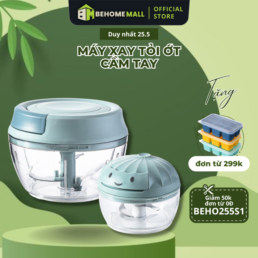 Máy xay tỏi tớt đa năng BEHOMEMALL xay cơ học hai màu ba kích thước xay bén dễ vệ sinh (giao màu ngẫu nhiên)