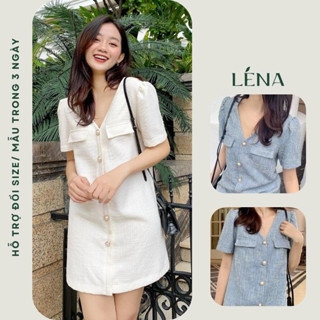 Đầm dự tiệc dáng suông cổ V tay búp cao cấp - Váy dự tiệc LENA dáng suông trẻ trung sang trọng 2104