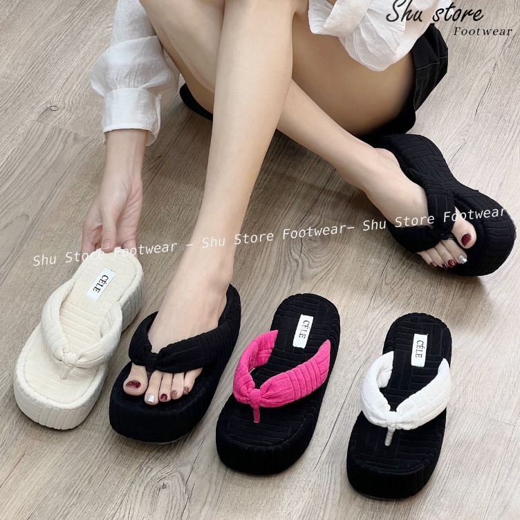 Shu Store | Dép kẹp ngón quai to chất vải len cao 7cm thời trang mới cho nữ