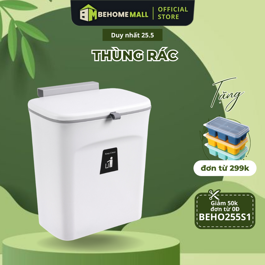 Thùng rác thông minh Behomemall thùng rác nhựa treo tủ bếp gắn tường lắp đặt linh hoạt thiết kế hiện đại