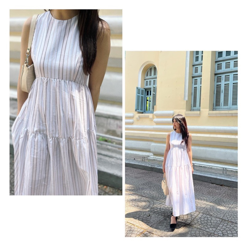 CHICA - Pony Maxi (Đầm maxi kẻ sọc chất vải linen Hàn) - Đầm maxi dáng dài, basic, trẻ trung, đa dạng phong cách