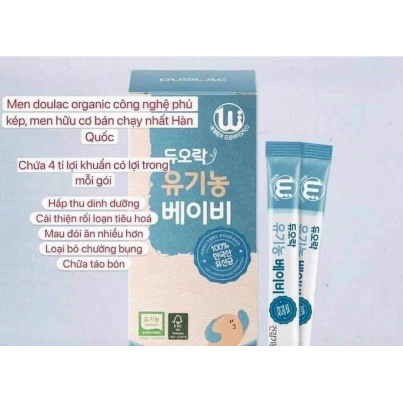 MEN VI SINH DUOLAC ORGANIC CHO BÉ HỘP 30 GÓI