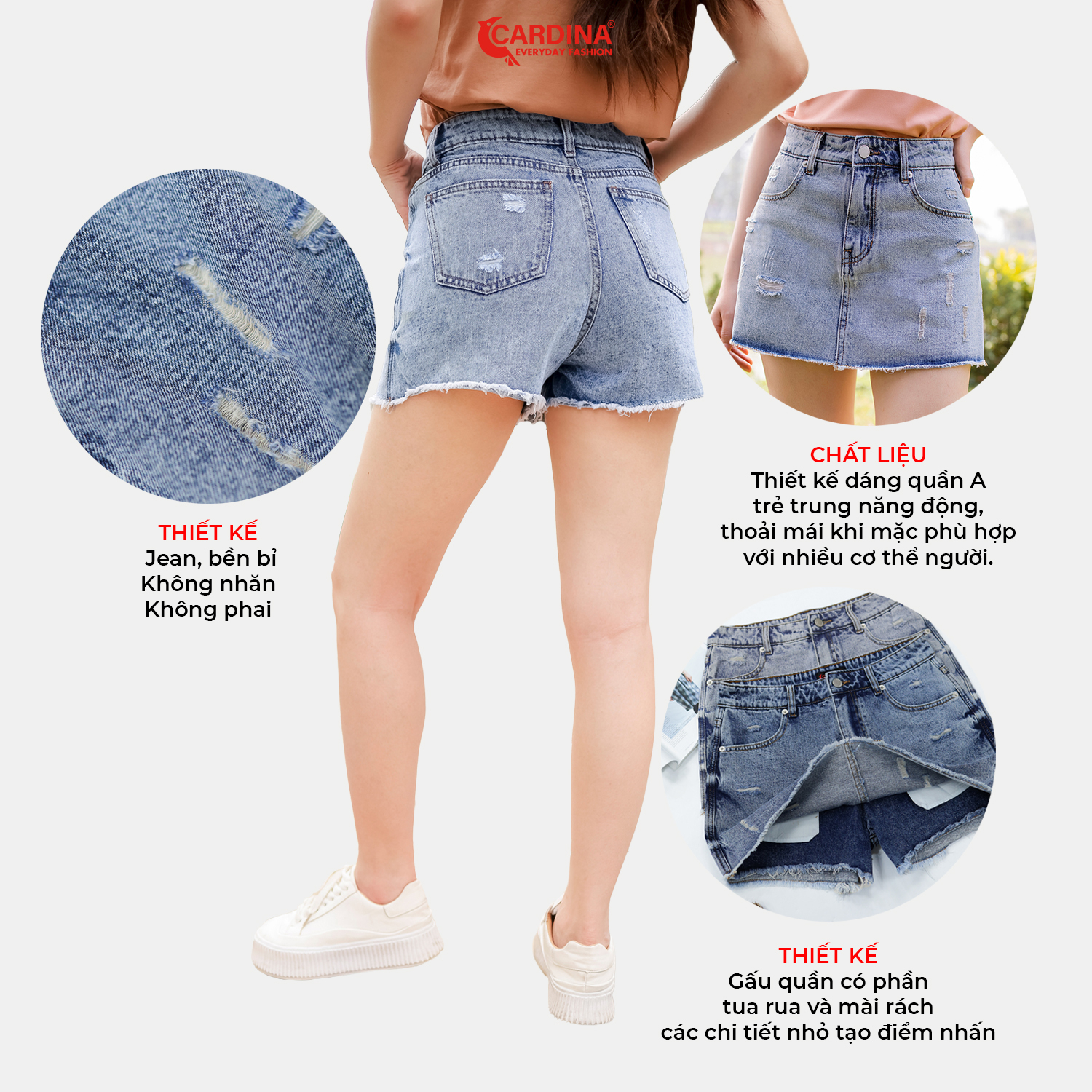 Quần Short Nữ 𝐂𝐀𝐑𝐃𝐈𝐍𝐀 Giả Váy Chất Jeans Dáng Chữ A Trẻ Trung Năng Động 3QF03