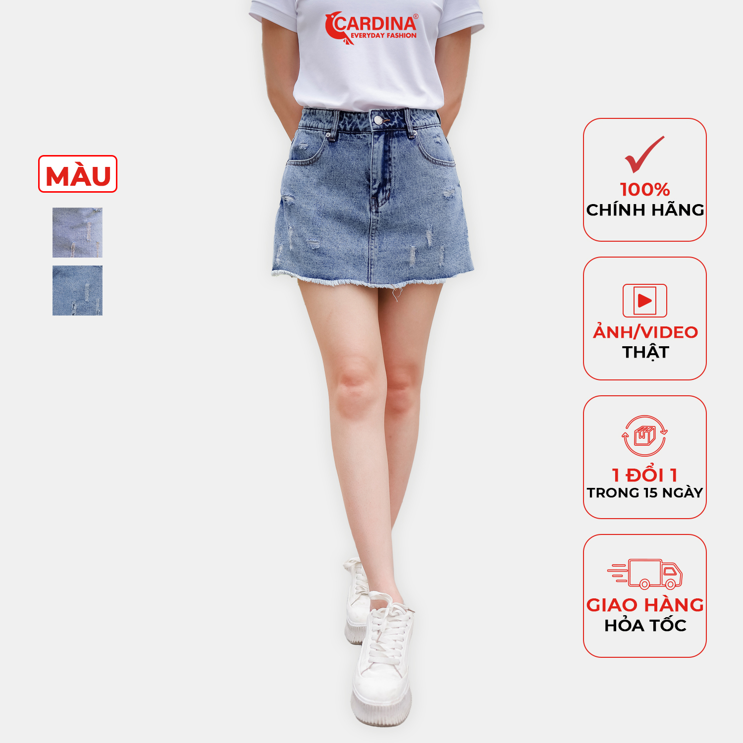 Quần Short Nữ 𝐂𝐀𝐑𝐃𝐈𝐍𝐀 Giả Váy Chất Jeans Dáng Chữ A Trẻ Trung Năng Động 3QF03