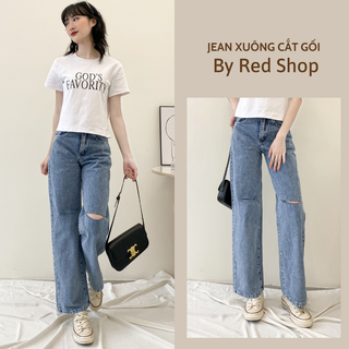 Quần jean ống rộng cạp cao rách gối phong cách Hàn Quốc Red Shop 30082