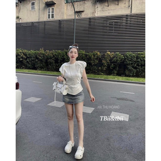 Áo nhúm tay bồng xinh 2 màu trắng đen KH