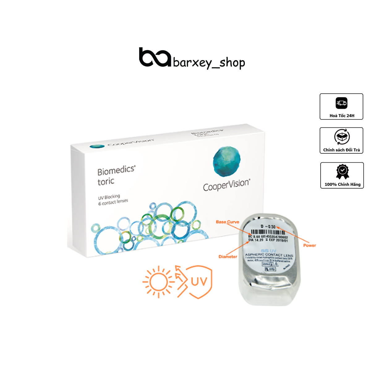 Kính áp tròng Mỹ BIOMEDIC-55,không màu, độ từ -0,50→10,00 - BARXEYSHOP
