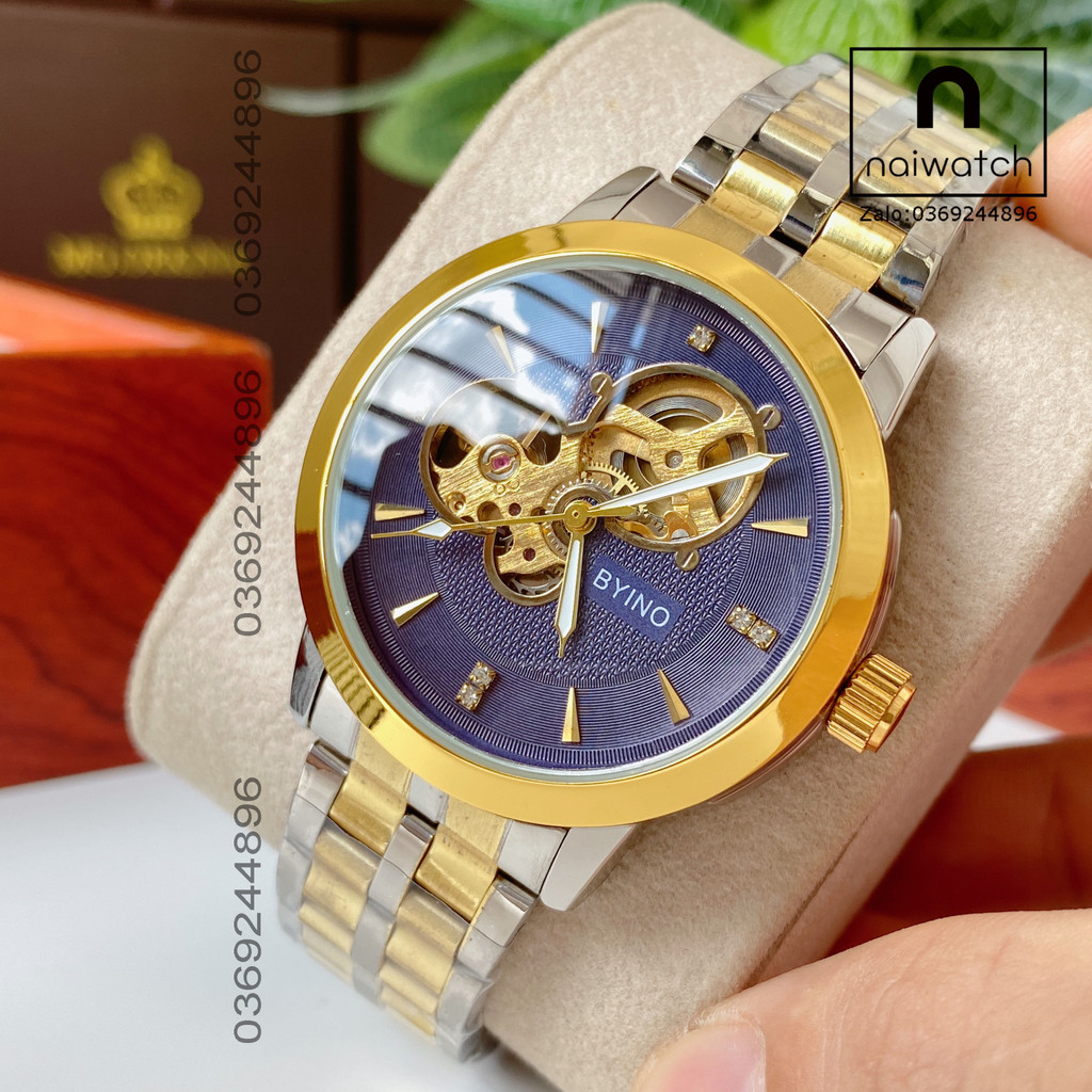 Đồng hồ nam Byino cơ tự động thiết kế cơ lộ máy ấn tượng, máy chạy cơ tự động vĩnh viễn không cần dùng pin Naiwatch