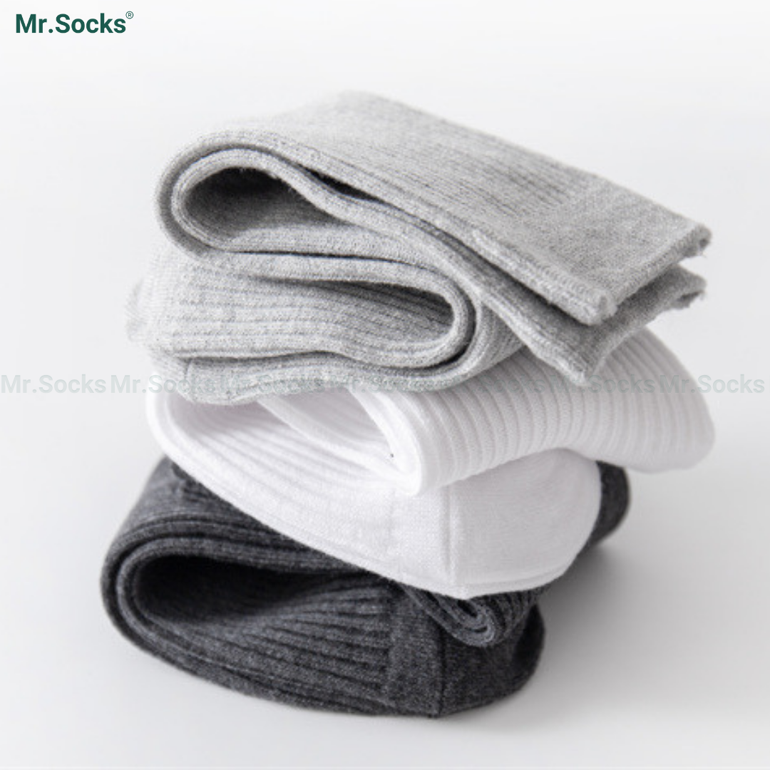 Tất cổ cao nam nữ Mr.Socks trơn gân chìm, chất liệu cotton mềm mại thấm hút thoáng khí - CAOTRON-FIVE-2001-1DOI