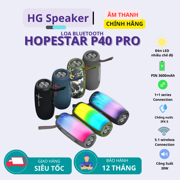 Loa Bluetooth Hopestar P40 PRO Loa âm trầm công suất 30W Có Đèn Led ARGB nhiều màu sắc tuỳ chỉnh cảm biến nhạc