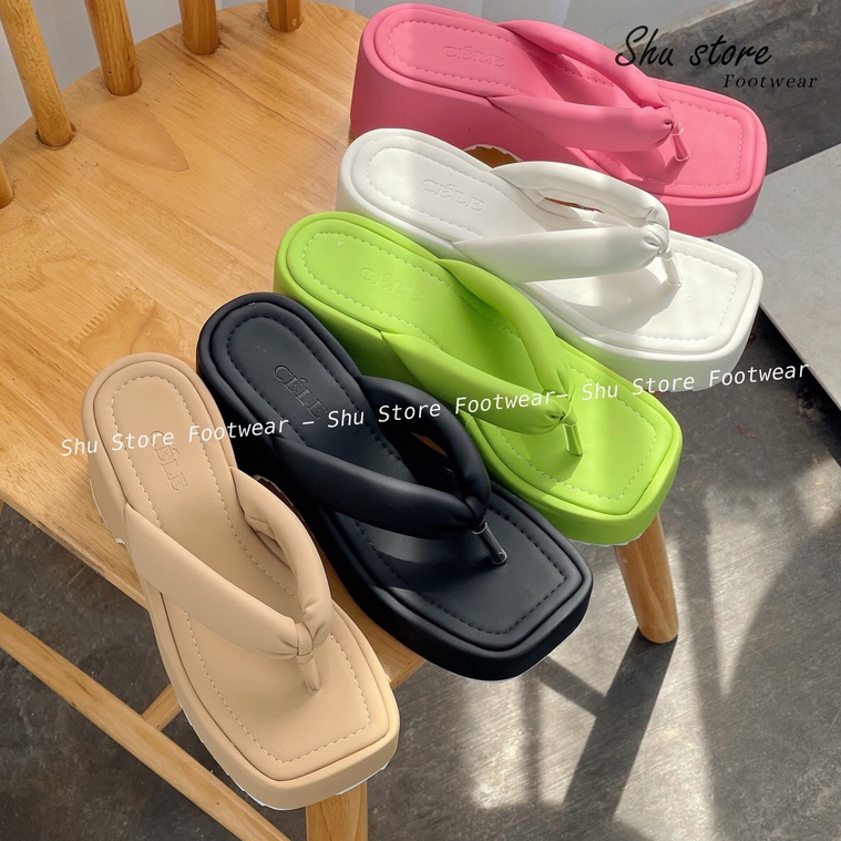 Shu Store | Giày cao gót kẹp ngón đế lõm viền chỉ Guốc kẹp ngón 7cm thời trang mới siêu xinh cho nàng
