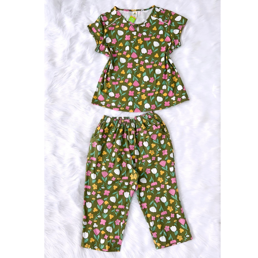 Bộ quần áo nữ mặc nhà nữ mùa hè thời trang Việt Thắng, quần lửng, áo cộc tay cổ xẻ chất thun dệt kim - B46.2304