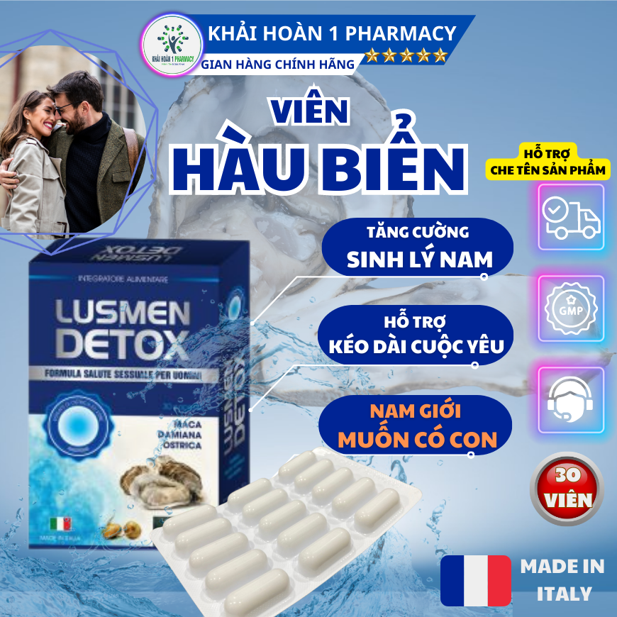 Viên Hàu biển LUSMEN DETOX giúp tăng cường sinh lý, sức khoẻ nam giới (người yêu) - Hộp 30 viên