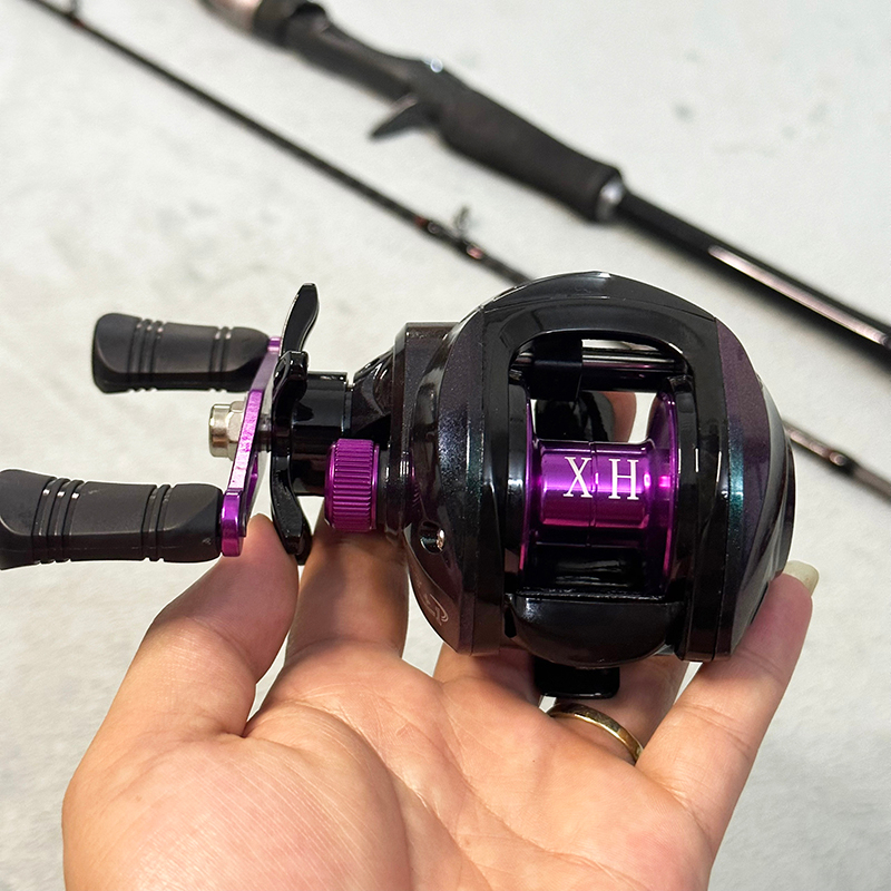 Bộ cần Lure Carbon Hi Power Máy ngang Titan Ánh Tím Tặng kèm Dây câu PE và phụ kiện, Cần câu lure giá rẻ