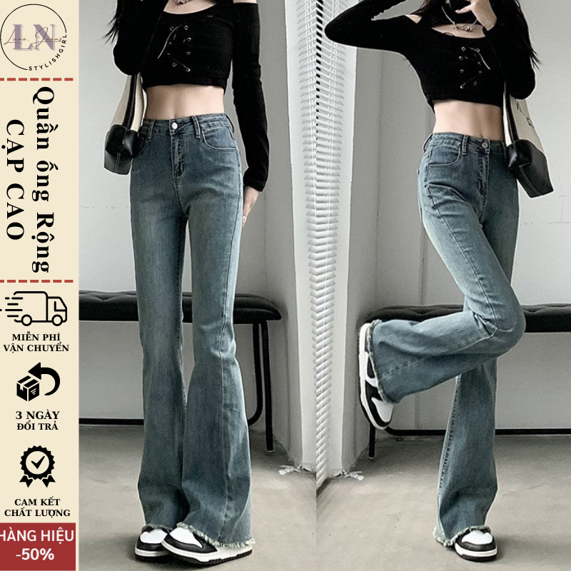 Quần jeans nữ ống loe co giãn, quần bò jean nữ ống đứng rộng suông CẠP CAO cao cấp Hottrend 2023 LUNA T023