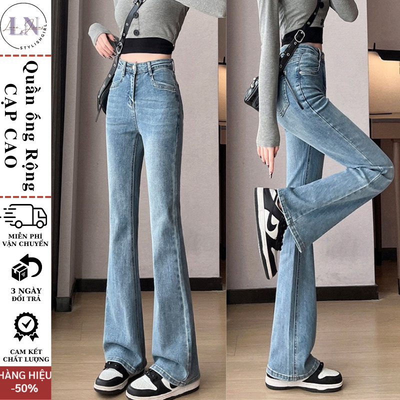 Quần jeans nữ ống loe co giãn, quần bò jean nữ ống đứng rộng suông CẠP CAO cao cấp Hottrend 2023 LUNA T023