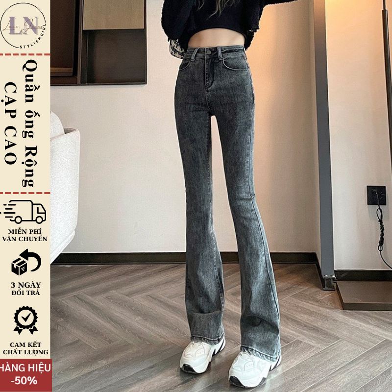 Quần jeans nữ ống loe co giãn, quần bò jean nữ ống đứng rộng suông CẠP CAO cao cấp Hottrend 2023 LUNA T023